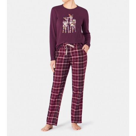 TRIUMPH pigiama invernale cotone interlock SETS capriolo BORDEAUX pantalone flanella scozzese