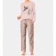 TRIUMPH pigiama invernale cotone interlock SETS capriolo PANNA/ROSA pantalone flanella scozzese