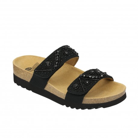 SCHOLL ciabatte sandali 2 fasce con strappo ZAFIRAH plantare BioPrint NERO perline