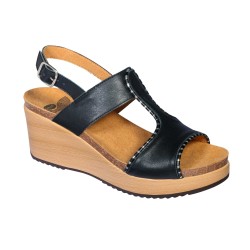 SCHOLL sandali zeppa leggera 7cm KASSIDY pelle NERO plantare BioPrint