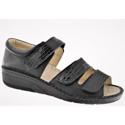 PODOLINE Scarpa punta aperta sandalo pelle RIBERA VERBANIA predisposta plantare estraibile NERO