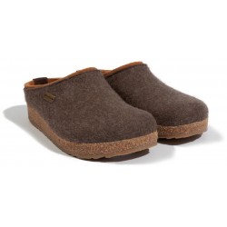 HAFLINGER pantofole KRIS BRAUNMELIERT 711056 CAFFE' feltro di lana cotta fondo sughero gomma 