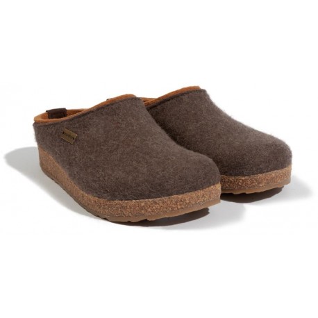 HAFLINGER pantofole KRIS BRAUNMELIERT 711056 CAFFE' feltro di lana cotta fondo sughero gomma 