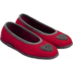 HAFLINGER pantofole ballerina MARINA CORDIAL 623320 lana cotta rubin CUORI ROSSO