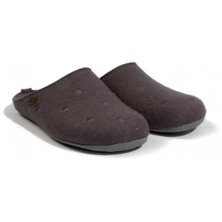 HAFLINGER pantofole FUNDUS NOBLESSE feltro lana cotta ASFALTO POIS fondo gomma STEINGRAU