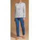 RAGNO Pigiama D540N1 lungo serafino 5 bottoni caldo cotone interlock CELESTE FANTASIA