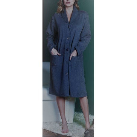 Q BO' vestaglia abbottonata invernale 3331 collo sciallato tasche punto milano flanella BLU