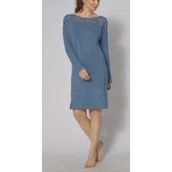TRIUMPH camicia notte AMOURETTE elegante morbida viscosa CELESTE inserto in pizzo su décolleté e spalle
