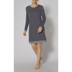 TRIUMPH camicia notte manica lunga PIMA pregiato puro cotone BLU AVIO orlo rigato