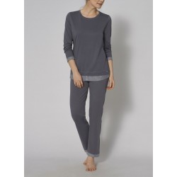 TRIUMPH pigiama PIMA lungo pregiato puro cotone BLU AVIO bordo rigato