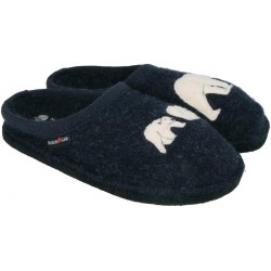 HAFLINGER pantofole basse ORSO POLARE BLU 313075 plantare lana cotta antiscivolo