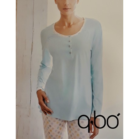 Q BO' pigiama leggero 16042 serafino 4 bottoni manica lunga cotone modal ACQUAMARINA/POIS MULTICOLOR