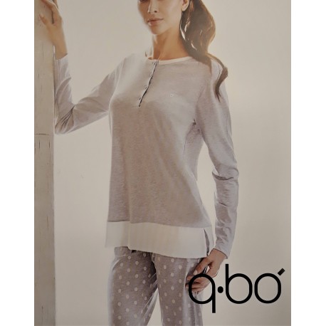 Q BO' pigiama leggero 16081 serafino 4 bottoni manica lunga cotone modal GRIGIO CHIARO MELANGE