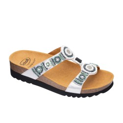 SCHOLL ciabatte sandali NEW BOGOTA' WEDGE plantare BioPrint ARGENTO/MULTI perline pietre