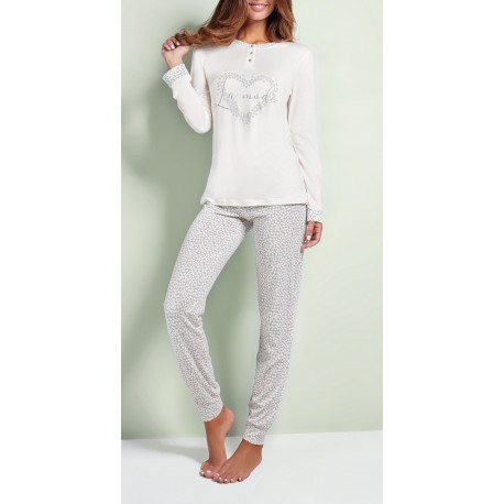 Q BO' pigiama leggero 4150 serafino 3 bottoni manica lunga cotone modal BIANCO/GRIGIO