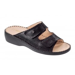 BENEXA ciabatte pelle 2 strappi 8453 glass NERO morbido sottopiede plantare imbottito