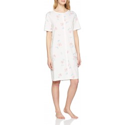 TRIUMPH camicia notte mezza manica aperta davanti TIMELESS COTTON puro cotone FIORI BIANCO 10194955