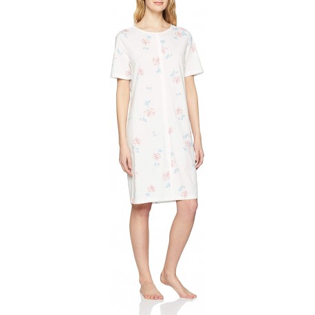 TRIUMPH camicia notte mezza manica aperta davanti TIMELESS COTTON puro cotone FIORI BIANCO 10194955