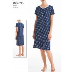 RAGNO Camicia da notte cotone mezza manica D887NK BLU MARGHERITE bottoni serafino 