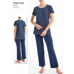 RAGNO pigiama cotone mezza manica D887N8 BLU MARGHERITE bottoni serafino 