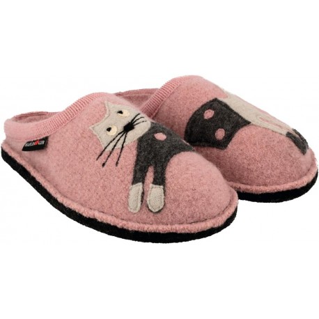 HAFLINGER pantofole FLAIR CUCHO GATTO ROSA 313080 plantare lana cotta antiscivolo