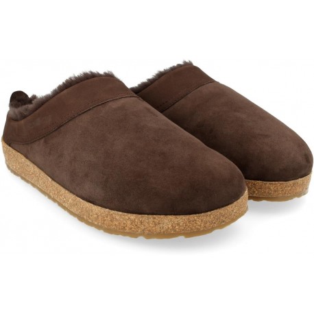 HAFLINGER pantofole pelle montone SNOWBIRD MORO KAFFEE plantare anatomico sughero/lattice