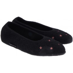 HAFLINGER pantofole ballerina MARINA STELLA 63431703 lana cotta NERO stelline rosa
