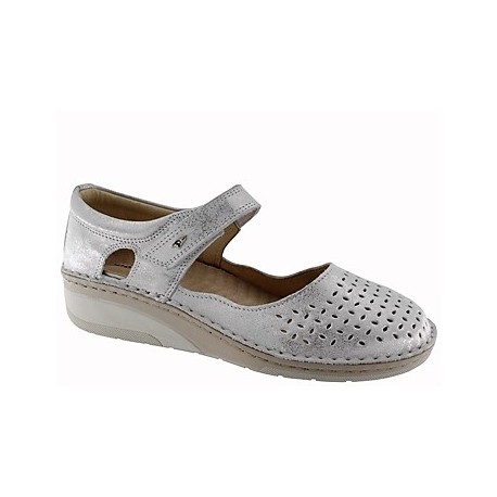 PODOLINE Scarpa sandalo traforato pelle TAGGIA BIANCO/ARGENTO predisposta plantare estraibile 