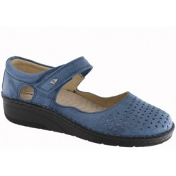 PODOLINE Scarpa sandalo traforato pelle TAGGIA 984 BLU predisposta plantare estraibile