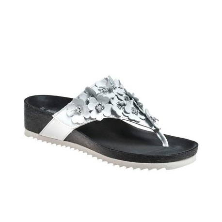 NEWSAN infradito pelle 991 plantare anatomico sughero tacco4 BIANCO FIORI strappo