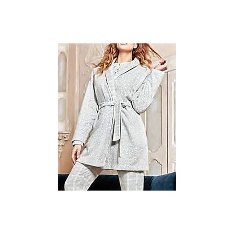 Q BO' vestaglia invernale 4552 sciallata corta con cintura punto milano flanella GRIGIO CHIARO