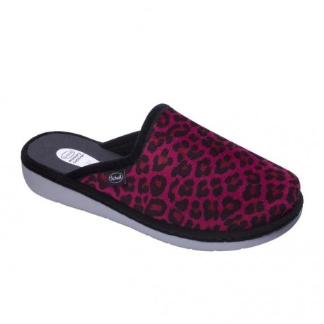 SCHOLL ciabatte pantofole LAUREN calda microfibra leopardo ROSSO/NERO plantare Memory Cushion