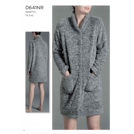 RAGNO Vestaglia pile corta D641NR aperta con bottoni tasche collo sciallato GRIGIO ORSETTO MELANGE