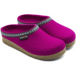 HAFLINGER pantofole FRANZL KARDINAL feltro di lana cotta fondo gomma VIOLA FUXIA tirolese