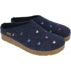 HAFLINGER pantofole KRIS BORBOLETA JEANS feltro di lana cotta fondo sughero gomma FARFALLE BLU