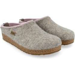 HAFLINGER pantofole KRIS STEINGRAU feltro di lana cotta fondo sughero gomma GRIGIO ROSA 711056384