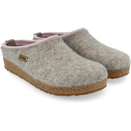 HAFLINGER pantofole KRIS STEINGRAU feltro di lana cotta fondo sughero gomma GRIGIO ROSA 711056384