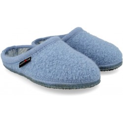 HAFLINGER pantofole unisex ALASKA MARBLE 61110078 GLETSCHER lana cotta suola feltro CELESTE