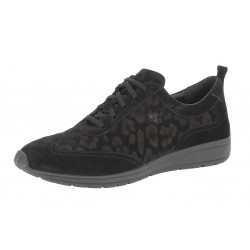 SANAGENS scarpe donna pelle WASH 105 plantare estraibile lavabile lacci NERO/LEOPARDO