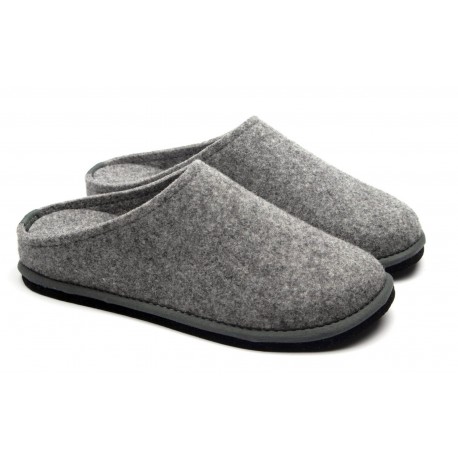 LOWENWEISS pantofole ciabatte feltro lana EASY EARTHLY tirolesi plantare estraibile GRIGIO fondo gomma eva