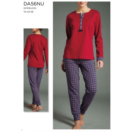 RAGNO Pigiama DA56NU lungo serafino 5 bottoni caldo cotone interlock ROSSO/BLU SCOZZESE