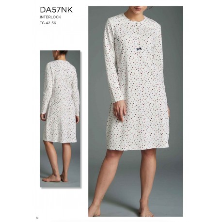 RAGNO camicia notte DA57NK serafino 5 bottoni caldo cotone interlock BIANCO FANTASIA FIORITA ROSSO/ROSA