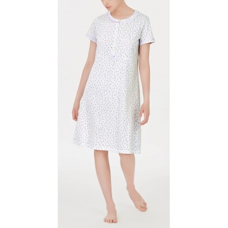 RAGNO Camicia da notte cotone mezza manica DC42NK BIANCO FIORI LILLA bottoni serafino 
