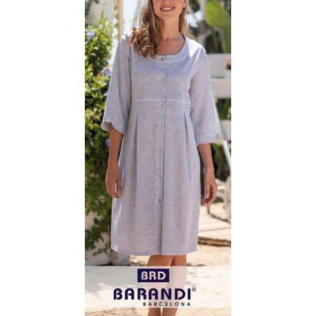 BARANDI vestaglia estiva misto cotone bottoni B-191 manica 3/4 impero tasche AZZURRO fiori jacquard