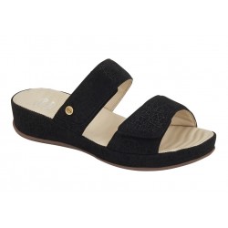 SCHOLL ciabatte CHRISTY 3.0 pelle scamosciata stampata NERO plantare morbido Massage Memory 2 strappi