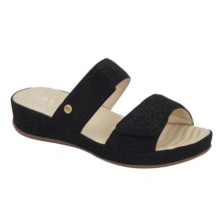 SCHOLL ciabatte CHRISTY 3.0 pelle scamosciata stampata NERO plantare morbido Massage Memory 2 strappi