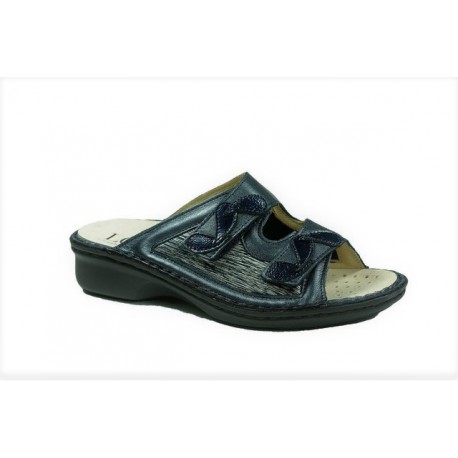LOREN ciabatte donna 2 strappi plantare estraibile M2923 M3052 BLU pelle/lycra