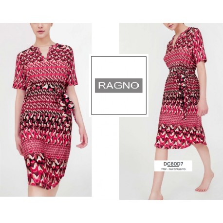 RAGNO Abito viscosa mezza manica DC80D7 cintura scollo v fantasia MAGENTA PASSITO