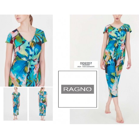 RAGNO Abito viscosa mezza manica DD92D7 scollo V drappeggio fantasia TURCHESE MIX