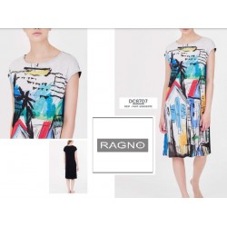 RAGNO Abito viscosa fiammata smanicato DC87D7 fantasia sorgente MULTICOLOR NERO
